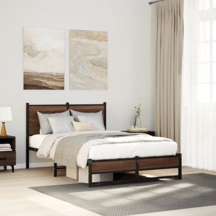 Метална рамка за легло, без матрак, кафяв дъб, 120x190 см