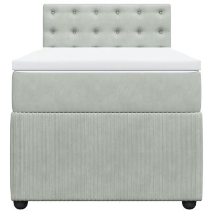 Боксспринг легло с матрак, светлосиво, 90x200 см, кадифе