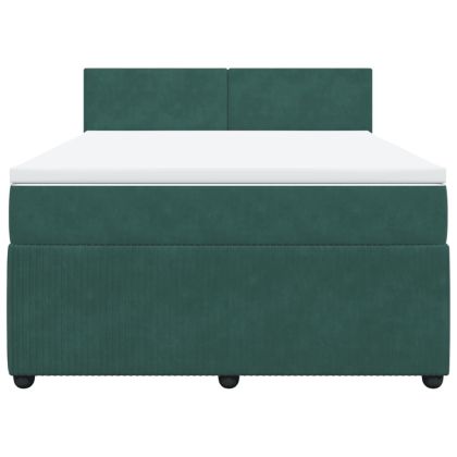 Боксспринг легло с матрак, тъмнозелено, 140x200 см, кадифе