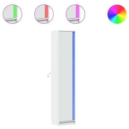 Висок шкаф с LED, бял, 41,5x32,5x200 см, инженерно дърво