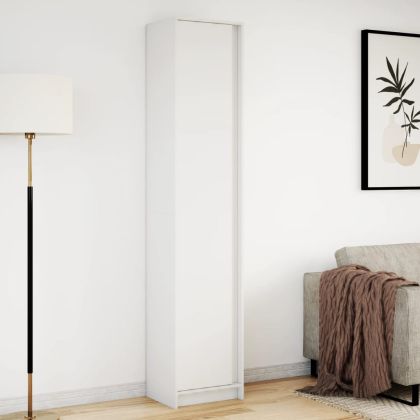 Висок шкаф с LED, бял, 41,5x32,5x200 см, инженерно дърво