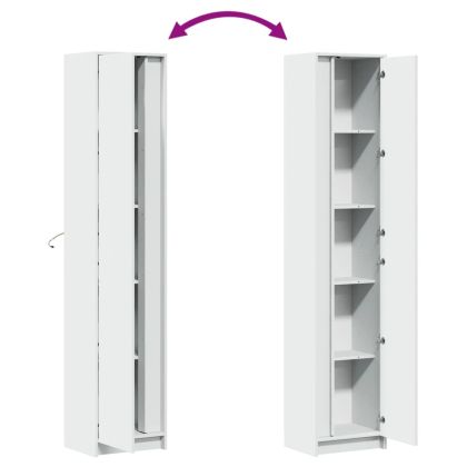 Висок шкаф с LED, бял, 41,5x32,5x200 см, инженерно дърво