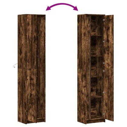 Висок шкаф с LED, опушен дъб, 41,5x32,5x200 см, инженерно дърво