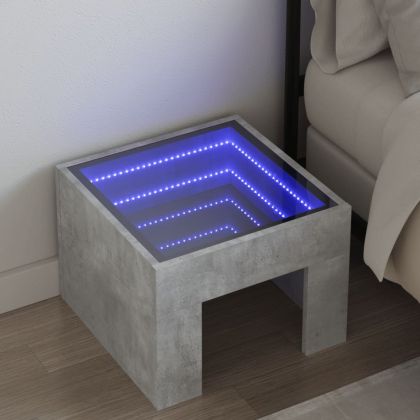 Нощна масичка с Infinity LED, бетонно сива, 40x40x30 см