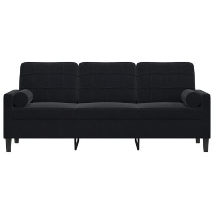 3-местен диван с декоративни възглавници черен 180 см кадифе