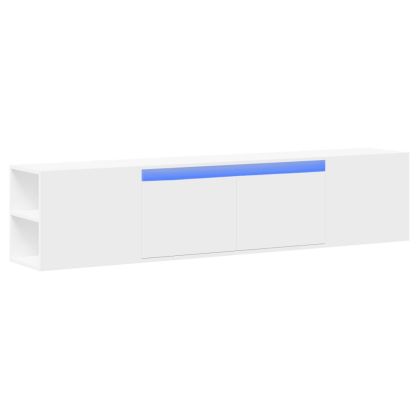 Стенен ТВ шкаф с LED, бял, 180x31x39,5 см