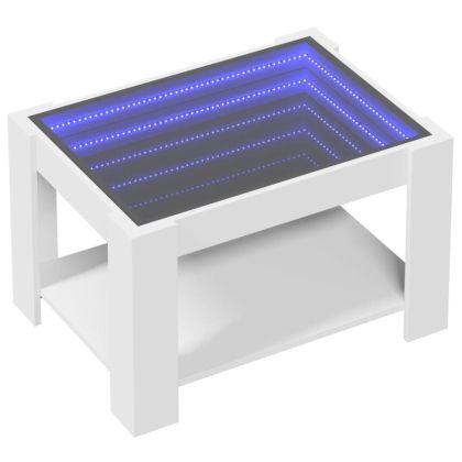 Маса за кафе с LED, бяла, 73x53x45 см, инженерно дърво