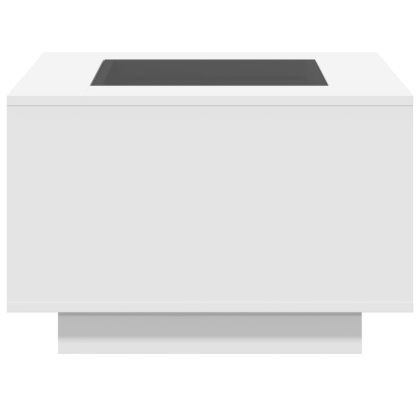 Маса за кафе с LED, бяла, 60x60x40 см, инженерно дърво