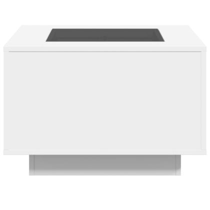 Маса за кафе с LED, бяла, 60x60x40 см, инженерно дърво