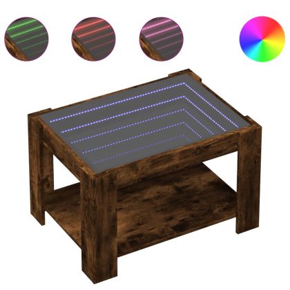 Маса за кафе с LED, опушен дъб, 73x53x45 см, инженерно дърво