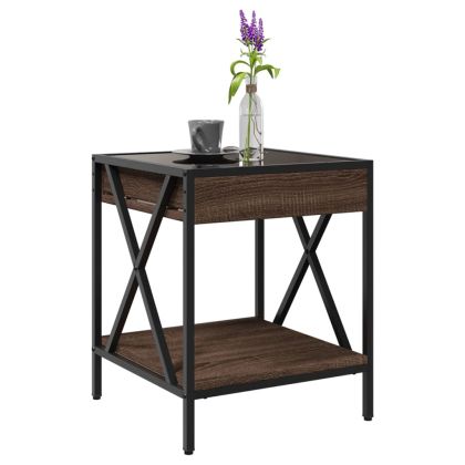 Маса за кафе с Infinity LED, кафяв дъб, 40x40x49 см