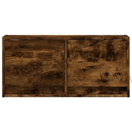 Стенен ТВ шкаф с LED осветление, опушен дъб, 80x31x38 см