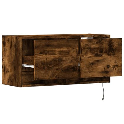 Стенен ТВ шкаф с LED осветление, опушен дъб, 80x31x38 см