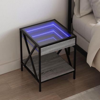 Нощна масичка с Infinity LED, сив сонома, 40x40x49 см