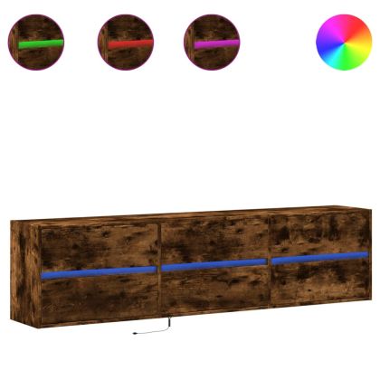 Стенен ТВ шкаф с LED, опушен дъб, 180x31x45 см