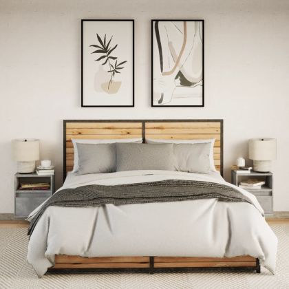 Нощни шкафчета за стена с LED осветление, 2 бр, бетонно сиви