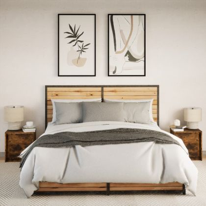 Нощни шкафчета с LED, 2 бр, Опушен дъб, инженерно дърво