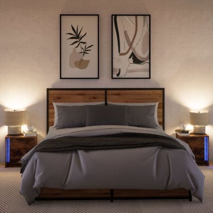 Нощни шкафчета с LED, 2 бр, Опушен дъб, инженерно дърво