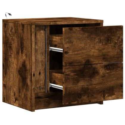 Нощни шкафчета с LED, 2 бр, Опушен дъб, инженерно дърво