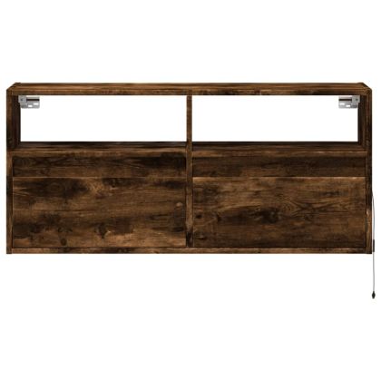 Стенен ТВ шкаф с LED осветление, опушен дъб, 100x31x45 см