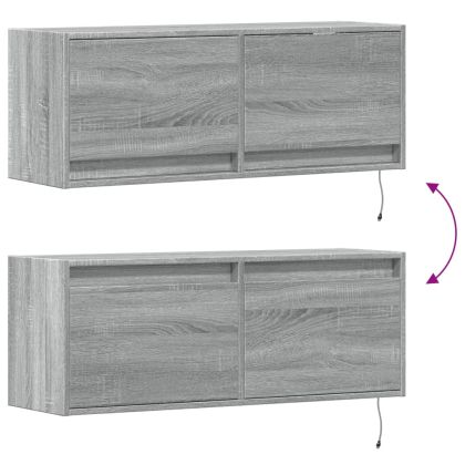 Стенен ТВ шкаф с LED осветление, сив сонома, 100x31x38 см