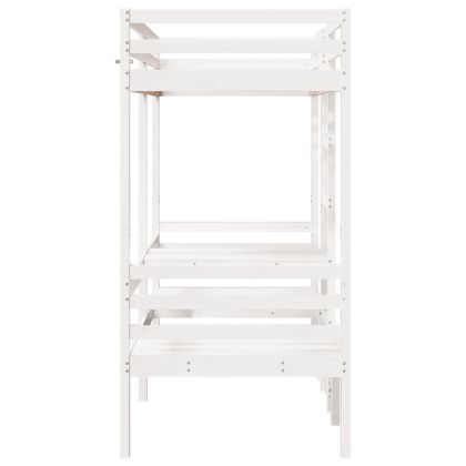 Таванско легло с бюро и столове, бял, 90x190 см, бор масив