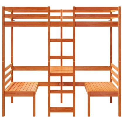 Таванско легло с бюро и столове восъчнокафяв 90x200см бор масив