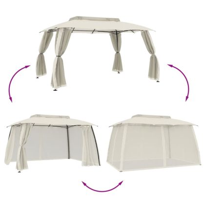 Шатра двоен покрив и мрежести стени кремав 3,93x2,93 м стомана