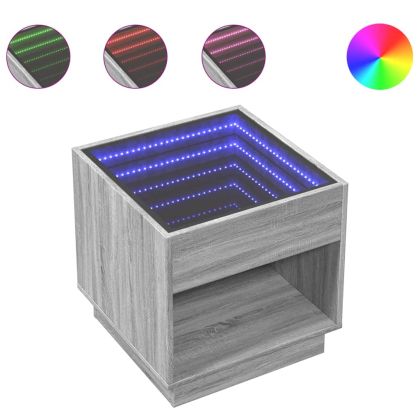 Маса за кафе с Infinity LED, сив сонома, 50x50x50 см