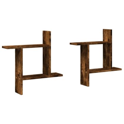 Стенни рафтове, 2 бр, опушен дъб, 50x12x50 см, инженерно дърво