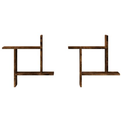 Стенни рафтове, 2 бр, опушен дъб, 50x12x50 см, инженерно дърво