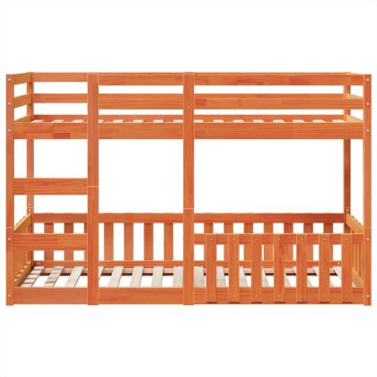 Двуетажно легло, восъчнокафяво, 75x190 см, борово дърво масив