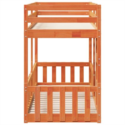 Двуетажно легло, восъчнокафяво, 75x190 см, борово дърво масив