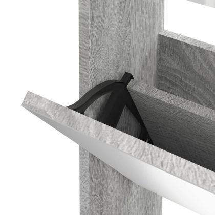 Шкаф за обувки с огледало, 3 нива, сив сонома, 63x17x102,5 см