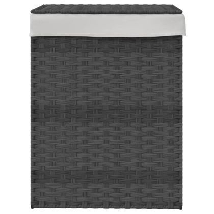 Кош за пране с капак, сив, 46x33x60 см, полиратан