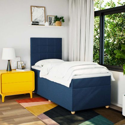 Боксспринг легло с матрак, синя, 90x200 см, плат