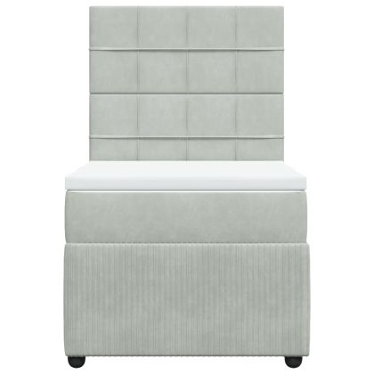 Боксспринг легло с матрак, светлосиво, 90x200 см, кадифе