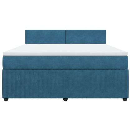 Боксспринг легло с матрак, синьо, 180x200 см, кадифе