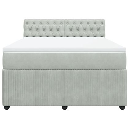 Боксспринг легло с матрак, светлосива, 140x190 см, кадифе