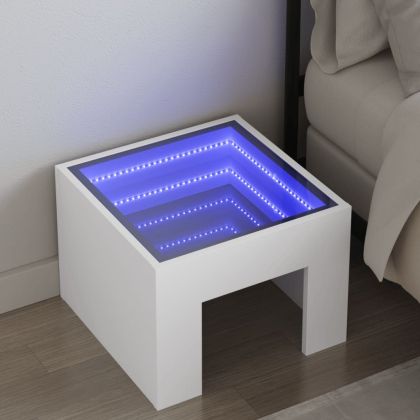 Нощна масичка с Infinity LED бяла 40x40x30 см