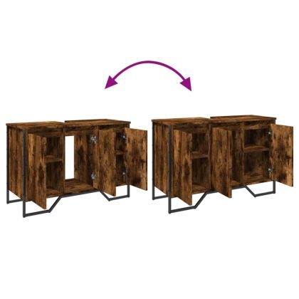 Шкаф за мивка за баня, опушен дъб, 91x35x60 см, инженерно дърво