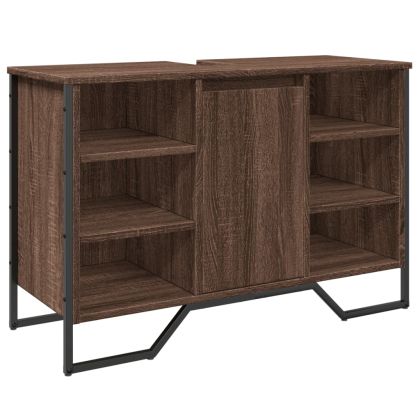 Шкаф за мивка за баня, кафяв дъб, 91x35x60 см, инженерно дърво