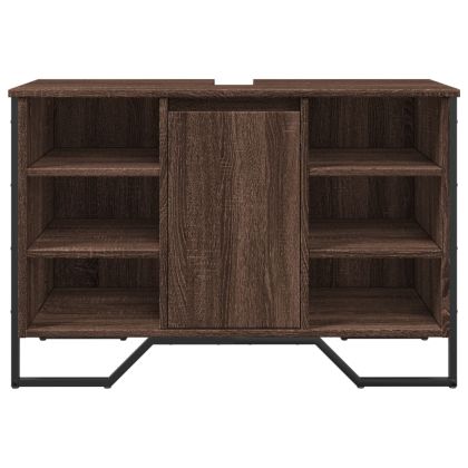 Шкаф за мивка за баня, кафяв дъб, 91x35x60 см, инженерно дърво