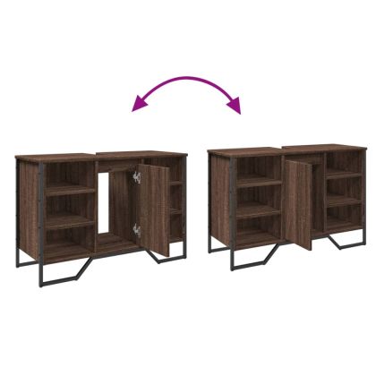 Шкаф за мивка за баня, кафяв дъб, 91x35x60 см, инженерно дърво