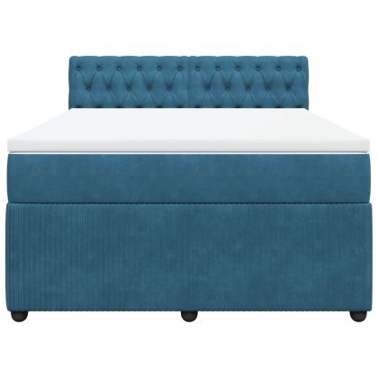 Боксспринг легло с матрак, синьо, 140x200 см, кадифе