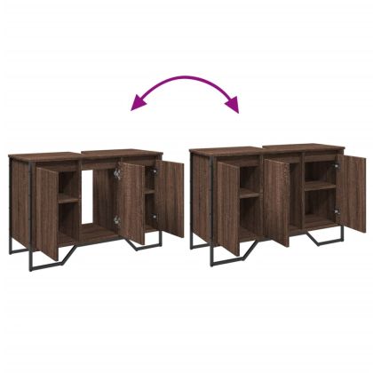 Шкаф за мивка за баня, кафяв дъб, 91x35x60 см, инженерно дърво