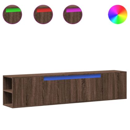 Стенен ТВ шкаф с LED, кафяв дъб, 180x31x39,5 см