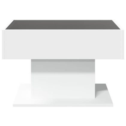 Маса за кафе с LED, бяла, 70x50x45 см, инженерно дърво