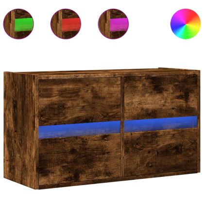 Стенен ТВ шкаф с LED осветление, опушен дъб, 80x31x45 см