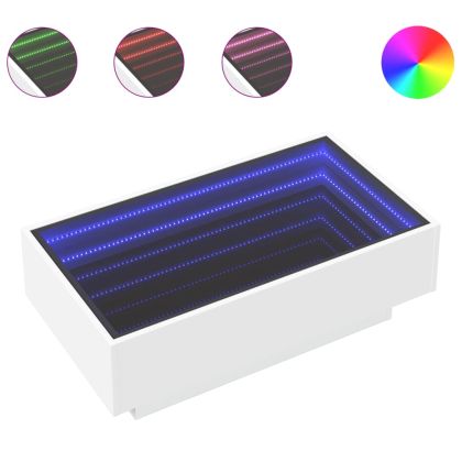 Маса за кафе с LED, бяла, 90x50x30 см, инженерно дърво